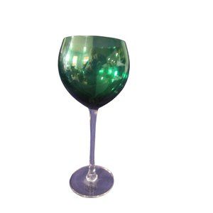 Lenox Holiday Gems Emerald Green Balloon Wine Glass Clear Stem and foot, nwt